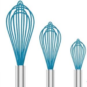 Whisk Set Of 3 Blue 12” 10” 8” Silicone unbranded